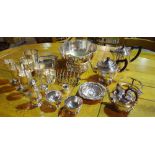 Plated wares, comprising; punch bowl, entree dish, tea pot, coffee pot, six goblets and sundry,
