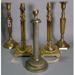 Lighting, comprising; five mid 20th century brass table lamps, to include two pairs and a single,