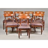 A set of eight William IV mahogany dining chairs with concave crest rail,