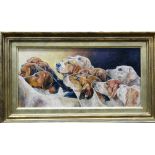Glynis Mills (20th century), Silverton Foxhounds, oil on canvasboard, signed, 19cm x 39.5cm.