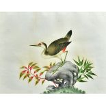A set of five Chinese paintings, 19th century,watercolour on paper, two painted with birds,
