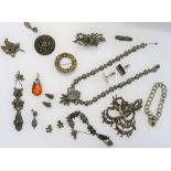 A collection of mostly silver jewellery, comprising, a silver and marcasite set necklace,