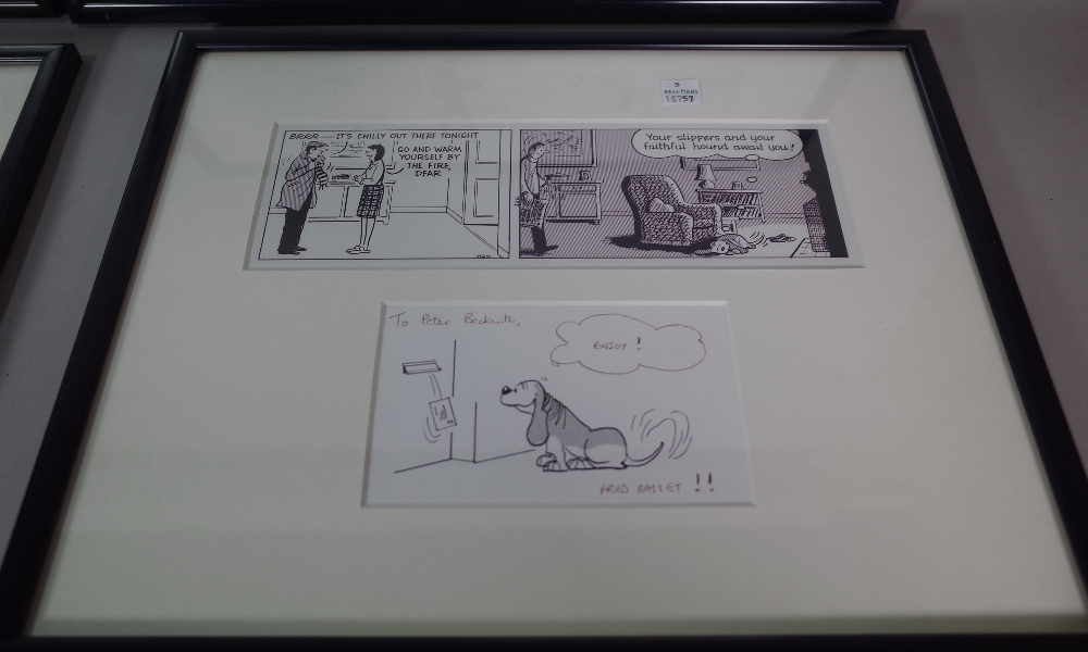 Fred Basset; six cartoons by artist Alex Graham, framed and glazed, (6). - Image 4 of 5