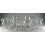 A set of six wine glasses, each with a drawn trumpet bowl, 17.