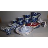 Ceramics, including; a quantity of blue and white jugs, tureens and sundry, (qty).