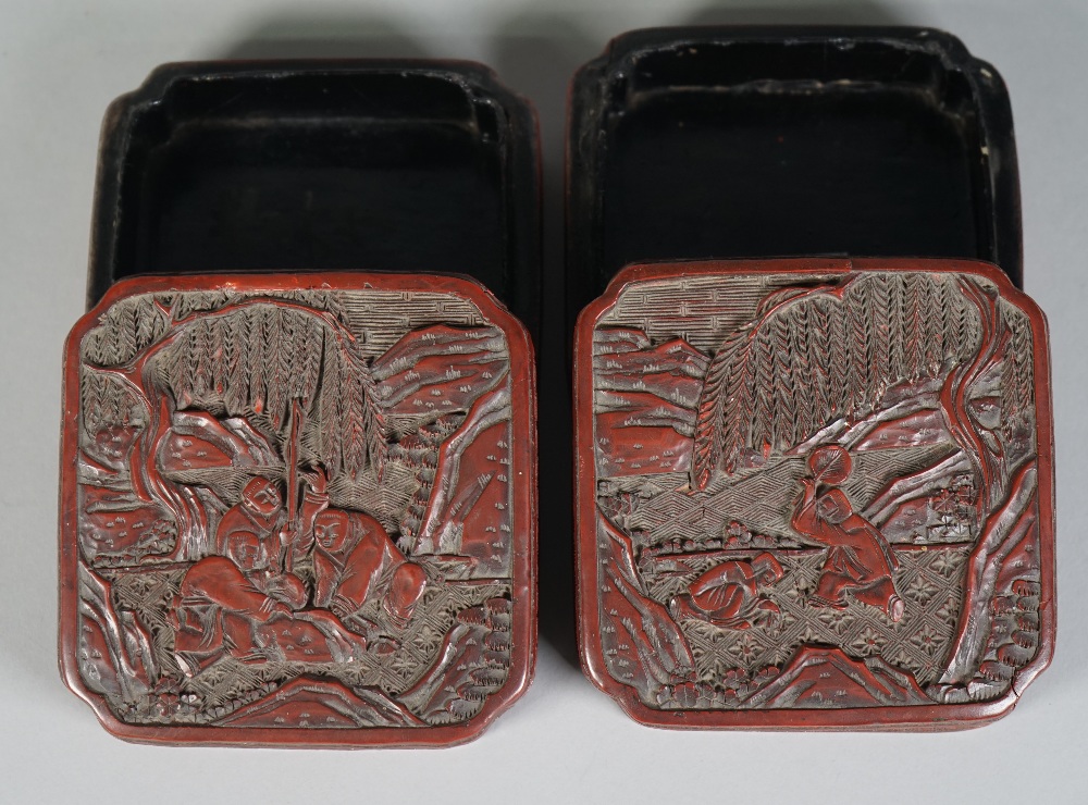 A pair of Chinese cinnabar lacquer boxes and covers, 19th century, - Image 2 of 4