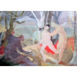Attributed to Duncan Grant (1885-1978), Dancers in the woods, oil on paper, 18cm x 23.5cm.