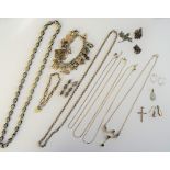 Mostly silver jewellery, comprising; a charm bracelet, having a heart shaped padlock clasp,
