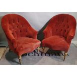 A pair of 20th century tub chairs with red buttonback upholstery, (2).