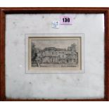 A group of five, including a pencil drawing of a country house, indistinctly signed,