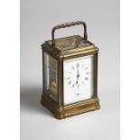A French brass Gorge cased Grande Sonnerie carriage clock with alarm By Henri Jacot, Paris, No.
