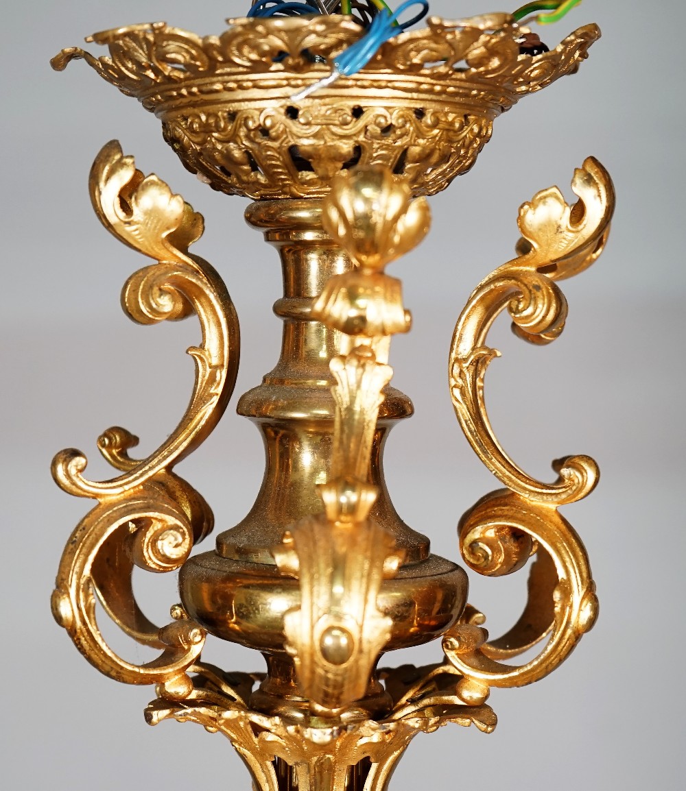 An ormolu six branch chandelier, Louis XVI style, foliate cast form, 116cm high. - Image 3 of 6