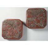 A pair of Chinese cinnabar lacquer boxes and covers, 19th century,