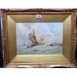 W. Stewart (19th/20th century), Vessels off the coast, watercolour, signed, 23.5cm x 33.5cm.