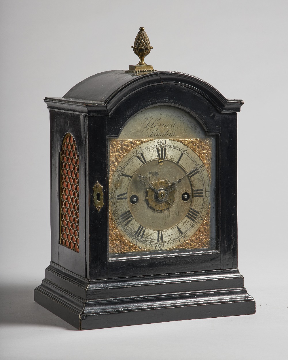 A George III ebonised bracket clock with alarm By John Leroux,