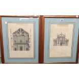 After Inigo Jones, Six architectural designs, engravings, various sizes,