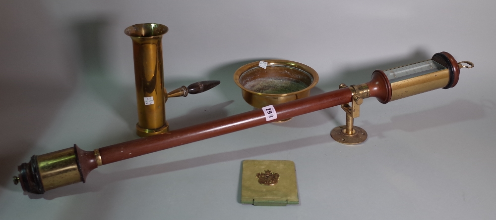 A 20th century mahogany and brass mounted gimble stick barometer and a small group of brass, (qty).