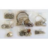 Mostly silver jewellery, comprising; an amethyst set bangle, three further bangles,