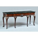 An 18th century style Irish serving table, the breakfront marble top,over a pair of frieze drawers,