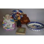Asian interest, a group of Asian ceramics, including a porcelain Buddah, bowl,