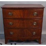 A late Victorian mahogany chest of three long graduated drawers, 82cm wide x 80cm high.