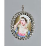 A rose diamond set and enamelled oval pendant brooch, European mid-19th century,