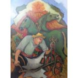 ** Sangouard (20th century), The Ploughman; Fishwives, a group of three, oil on canvas,