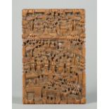 A Canton carved wood card case, late 19th century, of rectangular form,