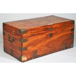 A 19th century Chinese export brass bound rectangular camphor wood trunk, 79cm wide x 35cm high.