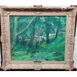 E. Bott (20th century), Wooded scene, oil on board, 38cm x 46cm.