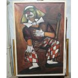 Pierre Goossens (b.1931), Clown, oil on canvas, signed, 89cm x 59cm.
