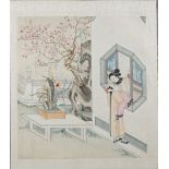 Four Chinese erotic subject paintings, 19th century, watercolour on paper laid on card,