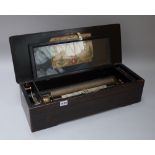 A Swiss walnut cased cylinder music box, late 19th century ,