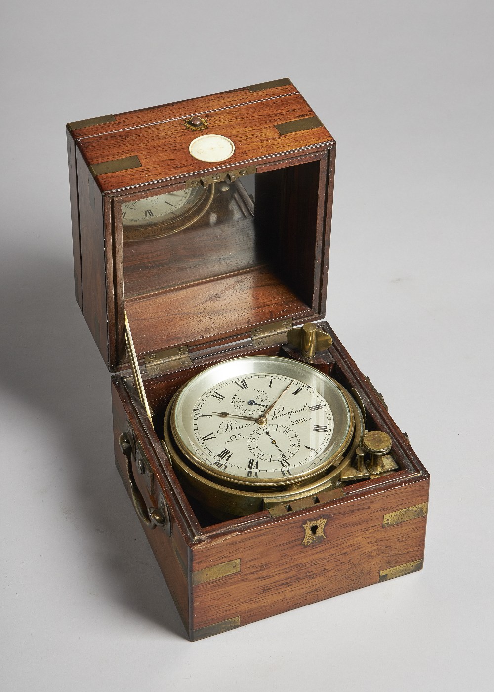 A BRASS-BOUND ROSEWOOD TWO-DAY MARINE CHRONOMETER Signed Bruce, Liverpool, No.