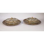 A pair of modern gilt metal circular ceiling lights of shallow dished form,