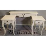 A 20th century white painted single drawer console table 120cm wide x 76cm high and a pair of
