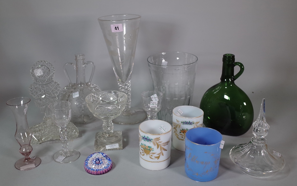 A group of glassware, 19th/20th century, to include a tall `jacobite' type engraved goblet, - Image 2 of 2