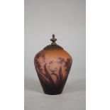 A Galle cameo glass vase with later lid and internal light, circa 1900,
