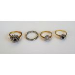 An 18ct gold, sapphire and diamond set cluster ring, London 1973, a gold,