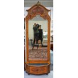 A late 19th century French gilt-metal mounted, floral marquetry inlaid satinwood mirror and stand,