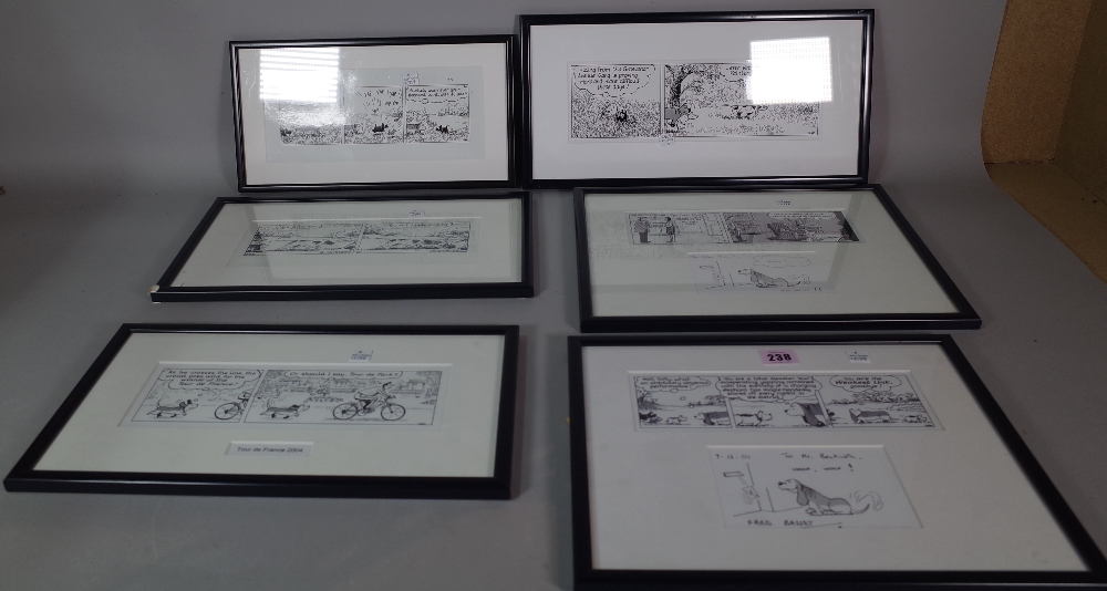 Fred Basset; six cartoons by artist Alex Graham, framed and glazed, (6).