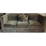 A 20th century grey upholstered square back sofa, 236cm wide.