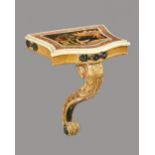 A wall mounted console, the pietra dura marble top with serpentine front,