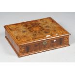 A William and Mary floral marquetry inlaid oyster veneered lace box with rectangular lift-top,