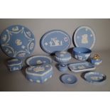 A group of Wedgwood blue jasper, 20th century, comprising; a bicentenary commemorative plate,