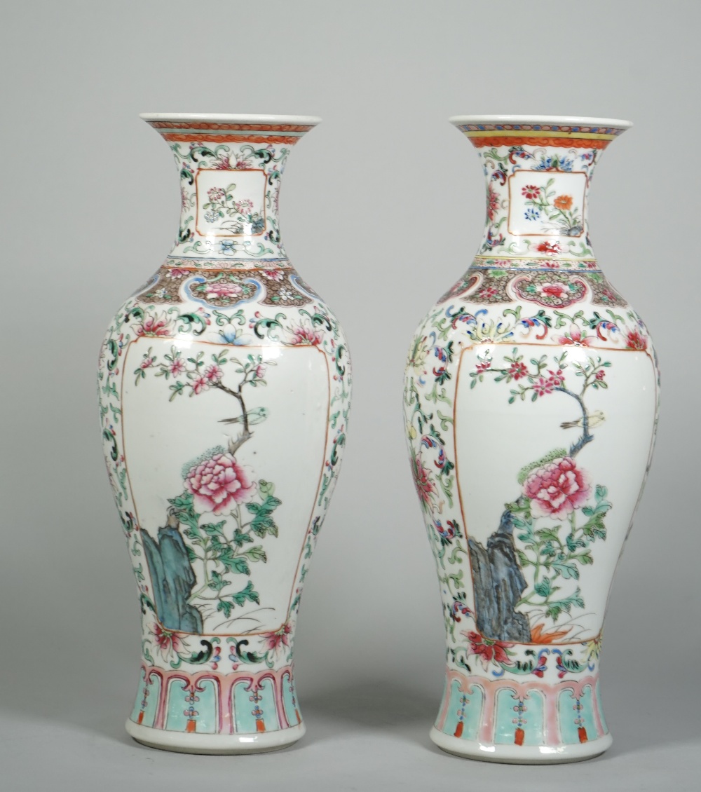 A pair of Chinese famille-rose slender baluster vases, circa 1900, - Image 5 of 16