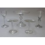 A group of glass, 18th/19th century, comprising; a tazza with galleried circular top,