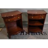 A pair of Regency style mahogany bedside cupboards with single drawer on splayed bracket feet,