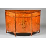 A George III style floral marquetry inlaid satinwood and mahogany demilune commode,