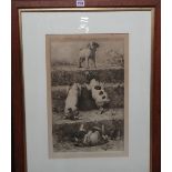 A group of assorted prints and engravings, including Puppies after William Strutt,